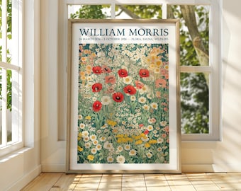 William Morris Style Autumn Forest Poster - Exhibition Poster - Gallery Print - William Morris Wall Art - Poster Art - Trees Stars Leaves