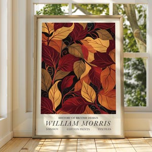Póster de hojas de otoño al estilo William Morris - Póster de exposición - Impresión de galería - Arte mural de William Morris - Hojas de otoño florales con flores marrones