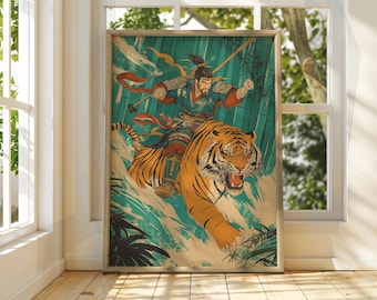 虎と龍（陰陽）日本神話、国芳浮世絵アンティーク蛇木版画妖怪