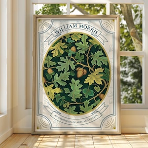 William Morris Style Grüne Blätter Poster - Ausstellungsposter - Galeriedruck - William Morris Wall Art - Blumen Herbstblätter Pastell Blumen