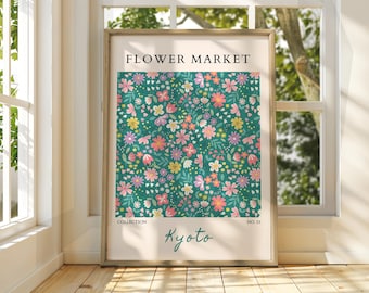Poster bloemenmarkt Kyoto: kunstafdruk bloementuin