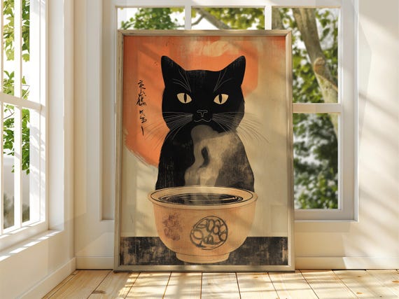 Vintage Japanese Cat Soup Poster – Funny Animal Wall Art - Etsy