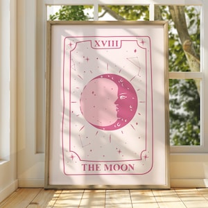 Póster de naipes de la luna - Arte mural de naipes - Decoración retro de moda - Estética boho chic - Arte astrológico con citas de amor - Arte con cartas del tarot