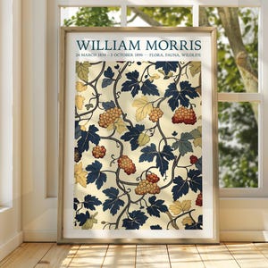 William Morris Style Autumn Leaves Poster - Ausstellungsposter - Galeriedruck - William Morris Wall Art - Blumen Herbstblätter braune Blumen