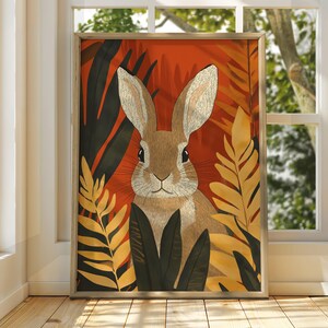 Tropisches Kaninchen Poster - Vogel Wandkunst - Tier Illustration - Blumenkunst - Tier Poster - Helles Wohnkultur - Vogel Druck - Herbst Kunst