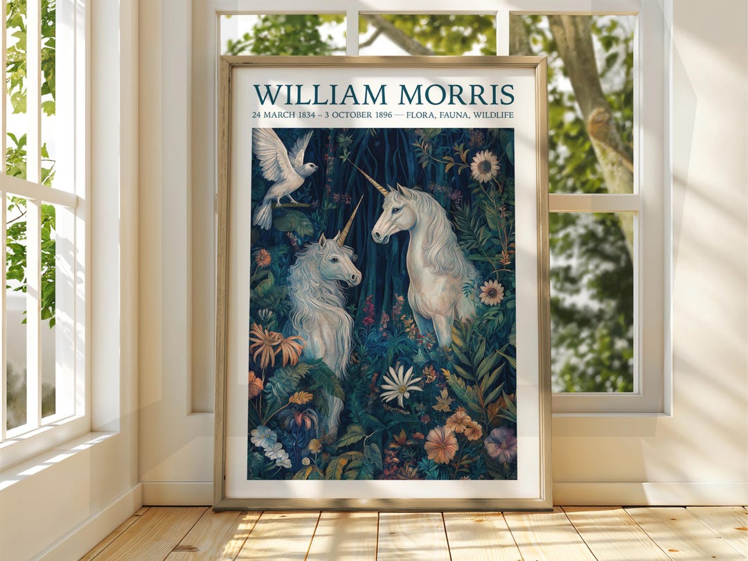 William Morris Style Unicorn Poster - Exhibition Poster - Gallery Print ...