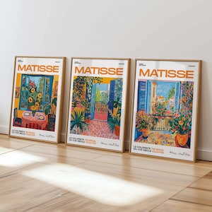 Conjunto de 3 carteles de Henri Matisse - Cartel de exposición - Impresión de galería - Arte mural de Matisse - Arte de ventana abierta - Estampados florales de Matisse - Terraza