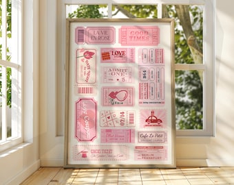 Retro Ticket Stub Poster: Pink Good Times, Love, Travel Art Print