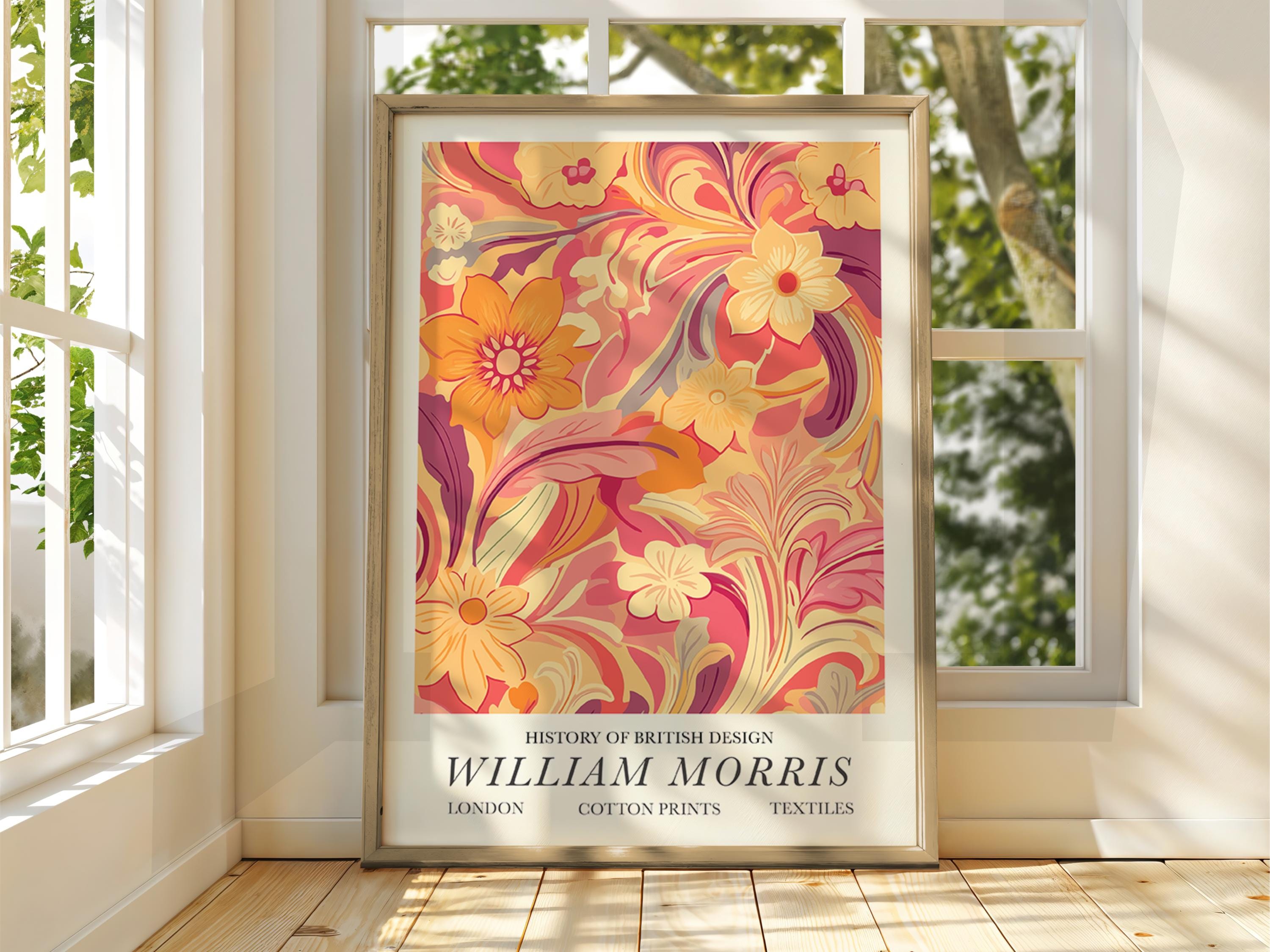 William Morris Style Floral Flowers Poster - Exhibition Poster - Gallery Print - William Morris Wall Art - Floral Orange Garden Flowers
