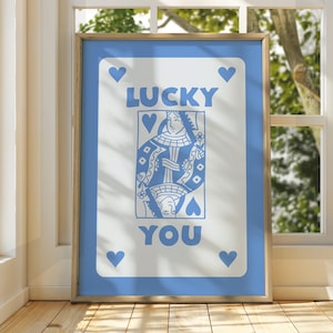 Lucky You Queen of Hearts-poster - kunst aan de muur speelkaart - trendy retro decor - keuken esthetische kunst boho chic - felle girly muurkunst