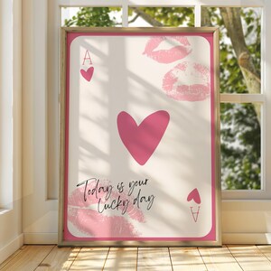 Affiche As de coeur pour le jour de la chance - Art mural de cartes à jouer - Déco rétro tendance - Art esthétique bohème chic - Citation motivante