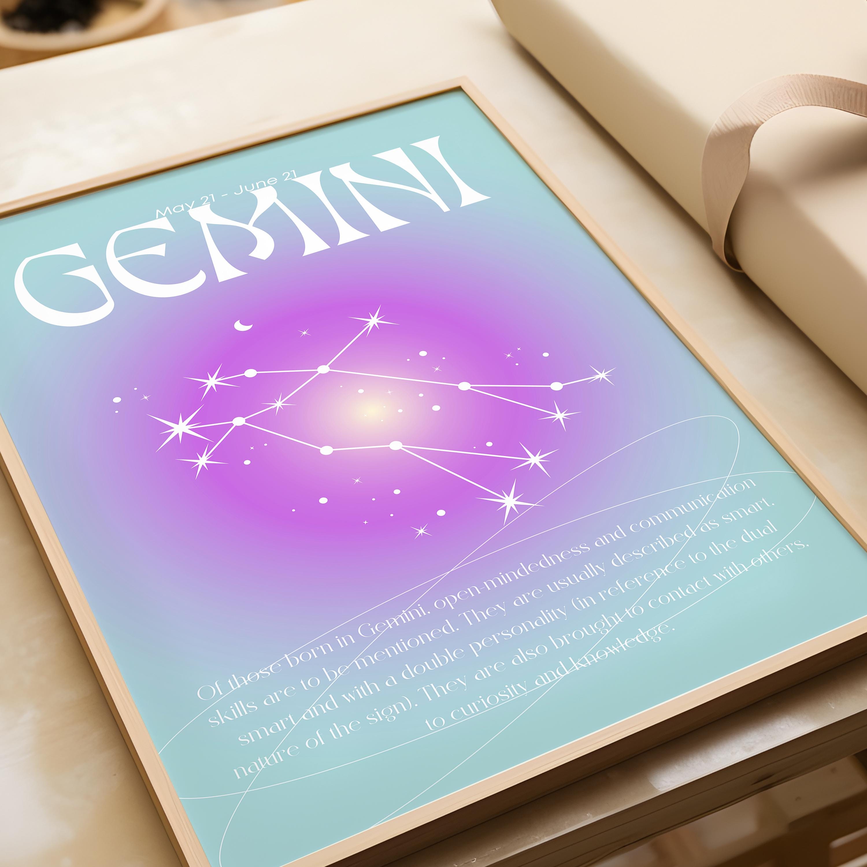 Gemini Zodiac Poster: Star Sign Wall Art - Etsy UK