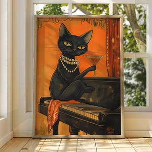 自転車に乗る黒猫のアートプリント：楽しい猫のポスター - Etsy 日本
