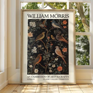 Póster de aves al estilo William Morris - Póster de exposición - Impresión de galería - Arte mural de William Morris - Póster de aves - Arte floral - Impresión de flores