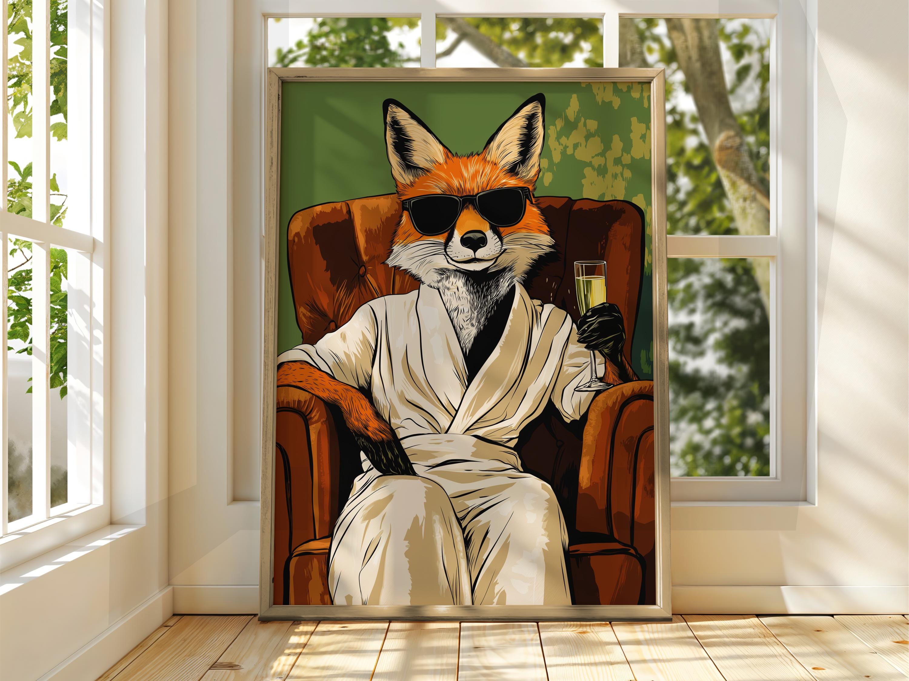 Fancy Fox Art Print: Whiskey Drinking Animal Illustration - Etsy