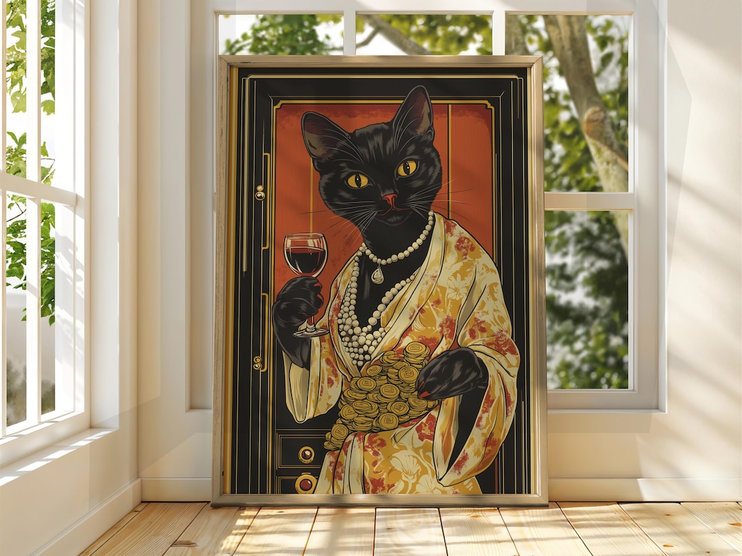Black Cat Wine Poster: Funny Feline Art Print - Etsy