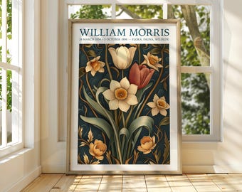 William Morris Style Autumn Forest Poster - Exhibition Poster - Gallery Print - William Morris Wall Art - Poster Art - Trees Stars Leaves