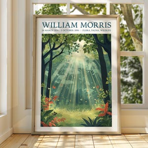 William Morris Style Autumn Forest Poster - Ausstellungsposter - Galeriedruck - William Morris Wandkunst - Poster Kunst - Bäume Sterne Blätter
