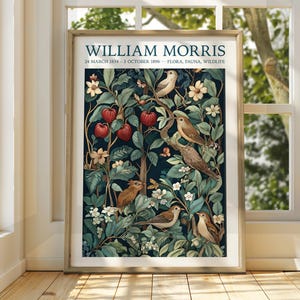 Poster di uccelli in stile William Morris - Poster di mostre - Stampa da galleria - Arte murale di William Morris - Poster di uccelli - Arte floreale - Stampa di fiori