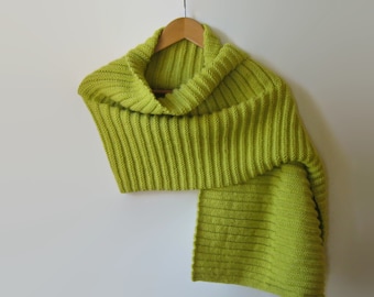 Scarf Hand Knitted in Lemon Yellow Merino Wool Blend, Shawl Wrap Winter Scarf