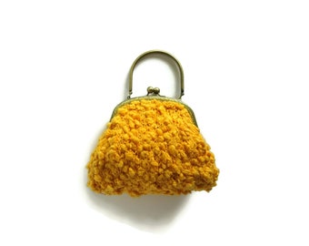 Evening Bag, Elegant Purse, Hand Knitted in Yellow Cotton, Summer Handbag