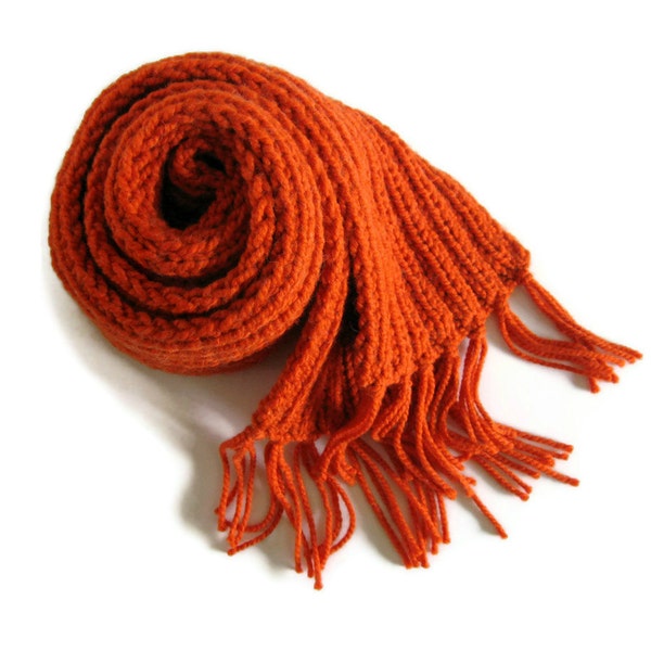 Chunky Scarf Hand Knitted in Orange Soft Wool Blend