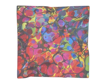 Rainbow Drops Poly Scarf, Vibrant Sheer Accessory, Lightweight Fashion Statement, Unique Gift for Style Lovers