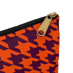 Houndstooth Orange Aubergine Accessory Pouch, Available in 2 Sizes, Stylish Travel Organizer Case, Cosmetic Bag, Makeup Holder, Zipper Pouch