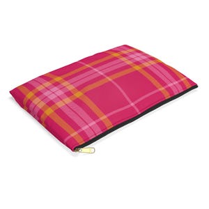 Plaid Magenta Accessory Pouch: Stylish Travel Organizer