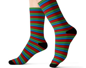 Vibrant Striped Sublimation Socks - Red, Blue, Green - Comfortable Everyday Wear - Unique Gift for Friends