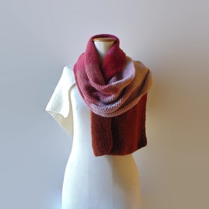 Hand Knitted Blanket Scarf in Merino Soft Blend from Red to Cream, Shawl Wrap image 5