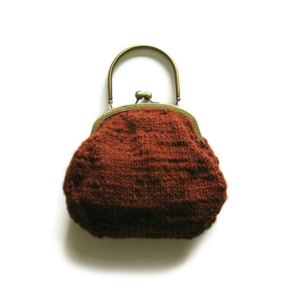 Cute Purse Knit in Rusty Brown Wool - Evening Bag