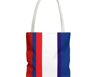 Striped Tote in Blue, White, Red - Sturdy Everyday Polyester Bag, Ideal Gift for Any Occasion