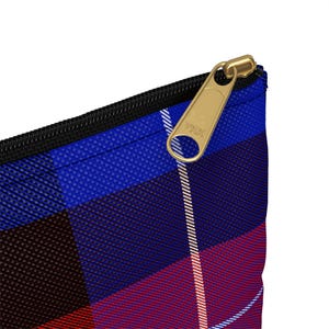 Plaid Accessory Pouch: Blue & Red Travel Organizer with Gold Zipper