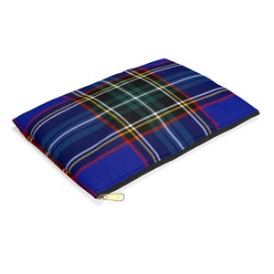 Tartan Blue Plaid Accessory Pouch: Scottish Zipper Bag