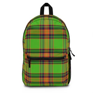 Tartan Lime Green Backpack - Plaid Carryall Bag, School Travel Rucksack, Checkered Outdoor Daypack, Stylish Knapsack, Picnic Hiking Gear