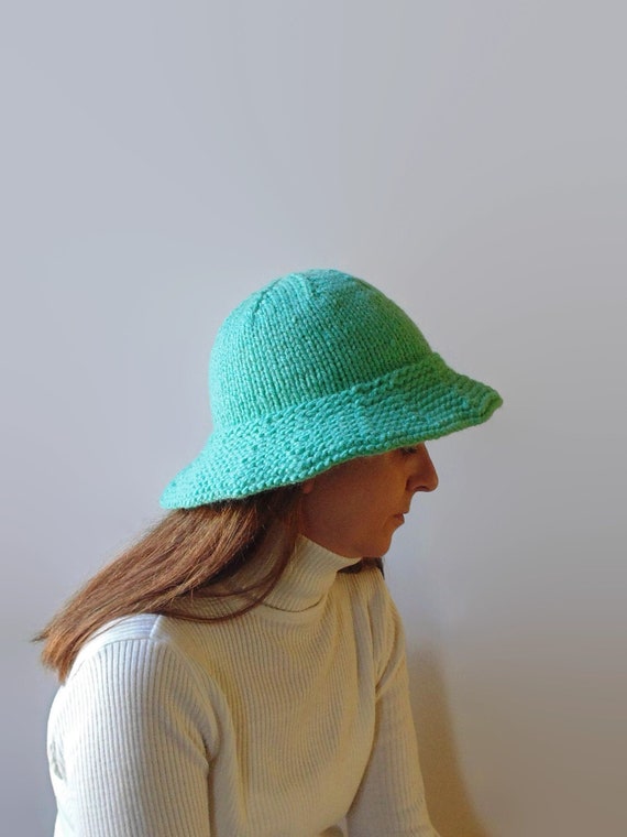Mint Green Wool Knit Bucket Hat for Women Etsy