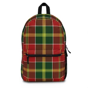 Plaid Green Red Backpack, Tartan Checkered Rucksack for Travel, School, Hiking, Camping, College, Christmas Gift