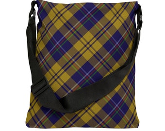 Chic Plaid Tote Bag, Adjustable Yellow and Blue Carry-All, Perfect for Everyday Use, Unique Gift for Her