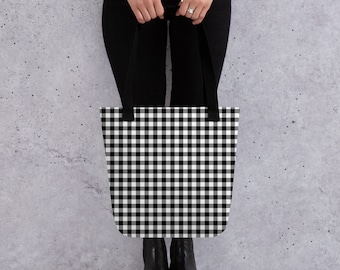 Black & White Gingham Tote Bag - Spacious Polyester Carry-all for Everyday Use - Perfect Gift for Style Enthusiasts