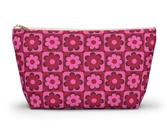 Floral T-Bottom Pouch, Pink and Red Flowers Design, Versatile Accessory Case, Perfect Gift for Her