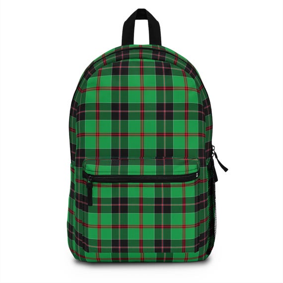 Green Tartan Backpack: Lightweight Waterproof Plaid Travel Bag