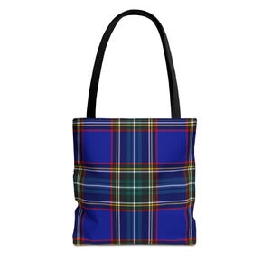 Royal Blue Tartan Tote Bag: Stylish Plaid Reusable Shopping Bag