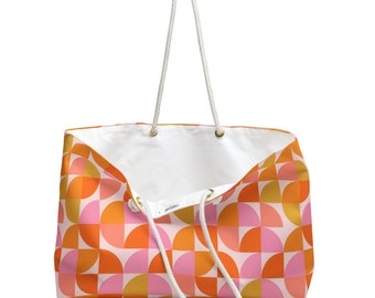 Pink Orange Geometric Weekender Bag - Spacious Tote for Beach & Travel - Chic Gift for Her