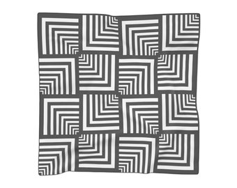 Op Art Scarf, Striking Black and White Design, Lightweight Poly Voile, Fashion Accessory, Chic Gift Idea