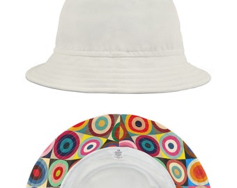 Trendy Off White Bucket Hat, Colorful Dots Interior, Stylish Women's Accessory, Unique Birthday Gift