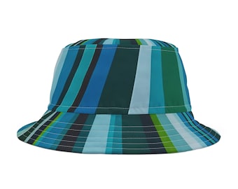 Vibrant Blue Stripe Bucket Hat - Teal and Turquoise, Fashionable & Durable - Perfect Gift for Trendsetters