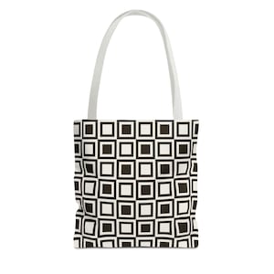 Monochrome Geometric Grid Tote Bag: Minimalist Black and White Handbag