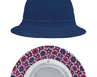 Fashionable Solid Blue Bucket Hat, Floral Lined, Trendy All-Purpose Wear, Ideal Summer Gift