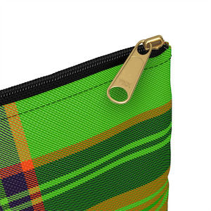 Tartan Lime Green Accessory Pouch, Black Zipper | Small Large Makeup Bag, Travel Toiletry Organizer, Plaid Cosmetic Case, Zippered Clutch,